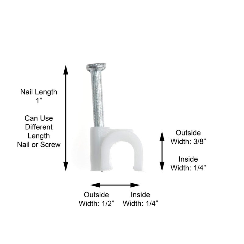 THE CIMPLE CO - Single Coaxial Cable Clips, Cat6, Electrical Wire Cable Clip, 1/4 in (6 mm) Nail Clip and Fastener, White (50 Pieces per Bag) - Image 4